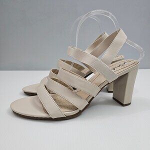 LifeStride Artist Ankle Strap Sandal Womens 11 Beige Strappy Block Heel NEW